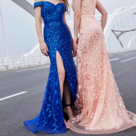 Gorgeous BNWT off the shoulder royal blue long gown/dress. J’adore brand. - Picture 2 of 3